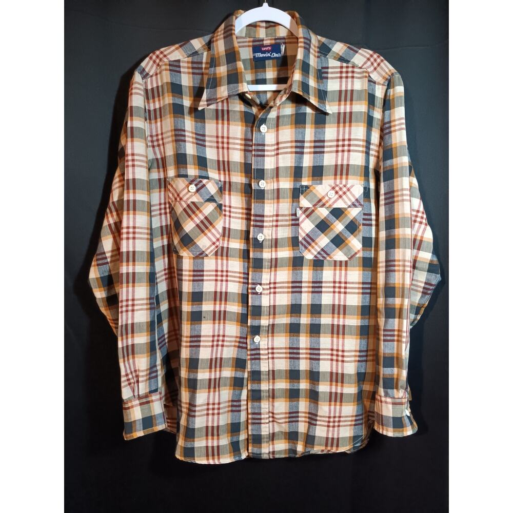 Levi’s Movin’ On Vintage Plaid Button-Up Shirt Large Yellow Autumn Tones 70s/80s